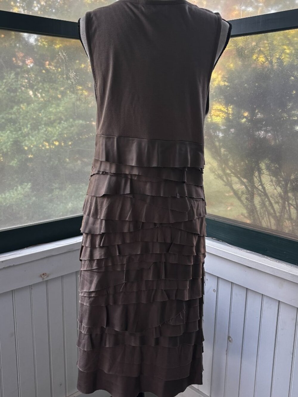 Kenneth Cole Taupe Ruffle Dress Large NWT - Picture 4 of 10